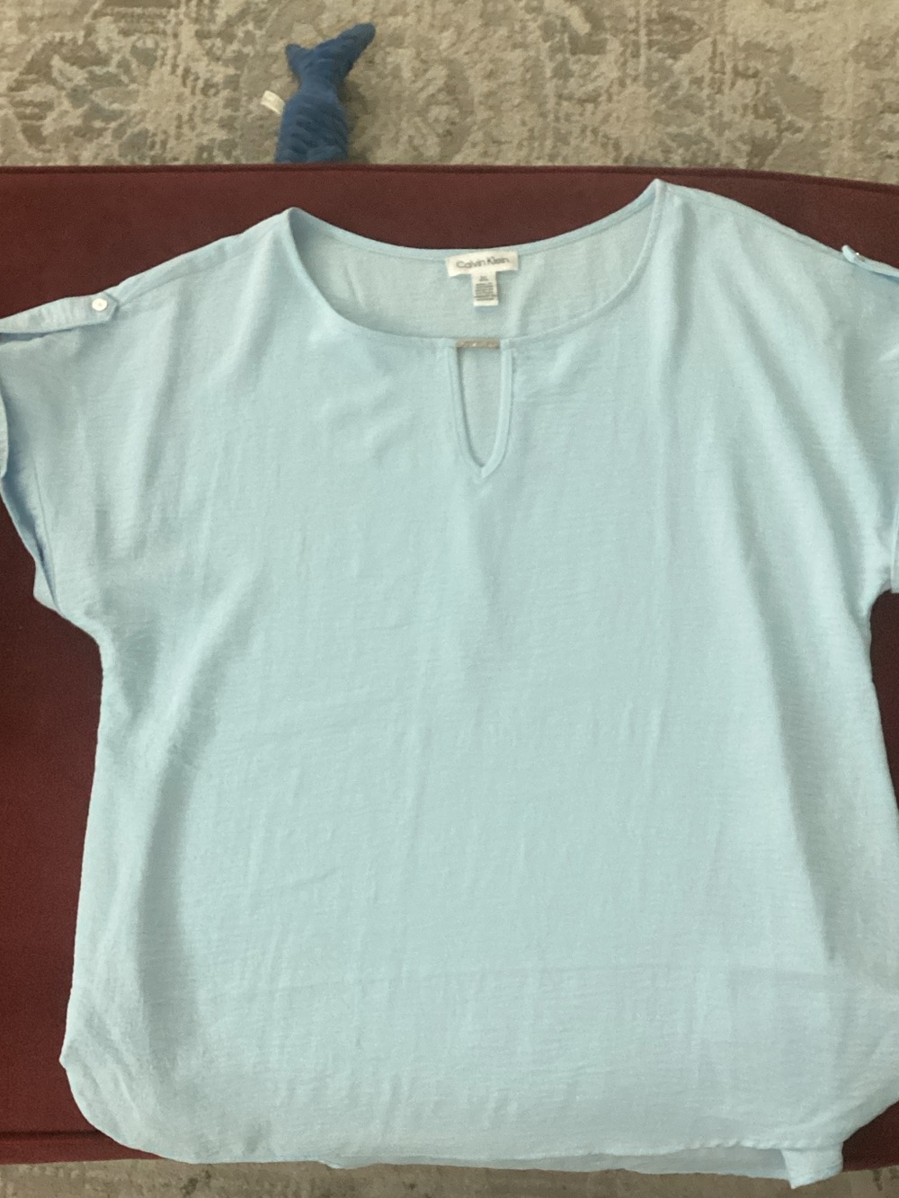 Calvin Klein Pale Blue Short Sleeve Knit Top with Keyhole